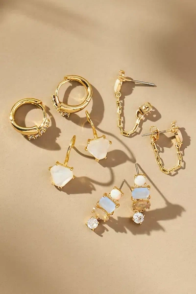 By Anthropologie Birthstone Huggie Earrings, Set Of 4 In White