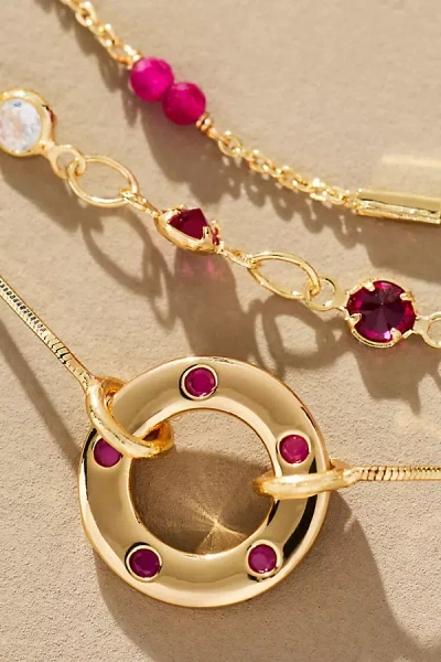 By Anthropologie Birthstone Layered Necklace In Pink