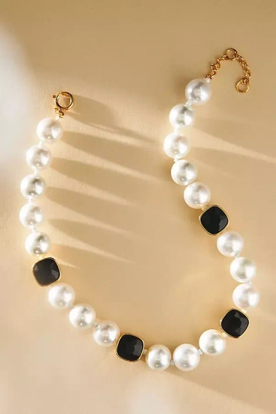 By Anthropologie Black Stone Pearl Necklace In White