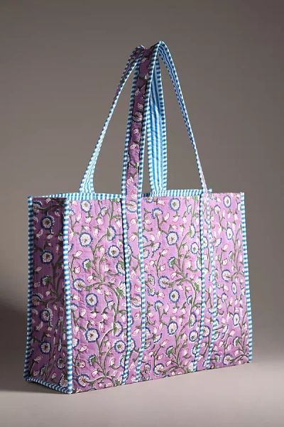 By Anthropologie Block Print Tote In Purple
