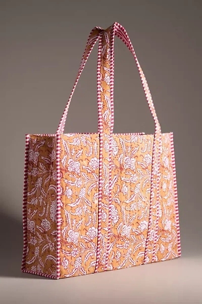 By Anthropologie Block Print Tote In Yellow