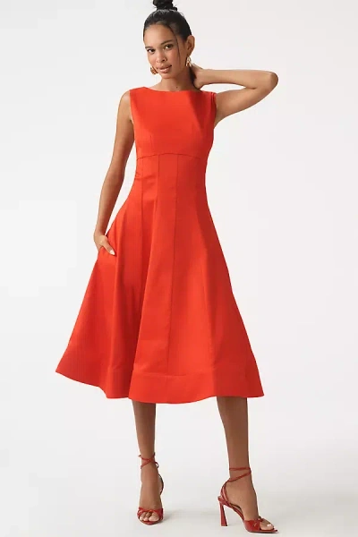 By Anthropologie Boat-neck Drop-waist Midi Dress In Red