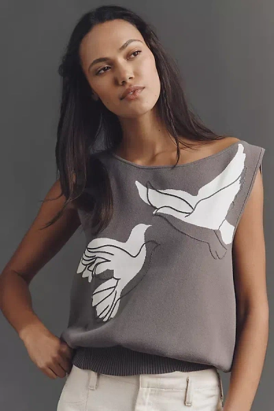 By Anthropologie Boat-neck Sweater Tank Top In Gray