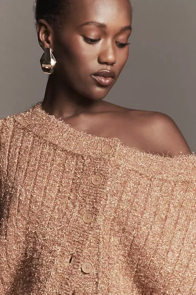 By Anthropologie Boat-neck Tinsel Cardigan Sweater In Brown