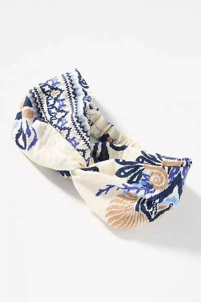 By Anthropologie Boho Print Twist Headband In Blue