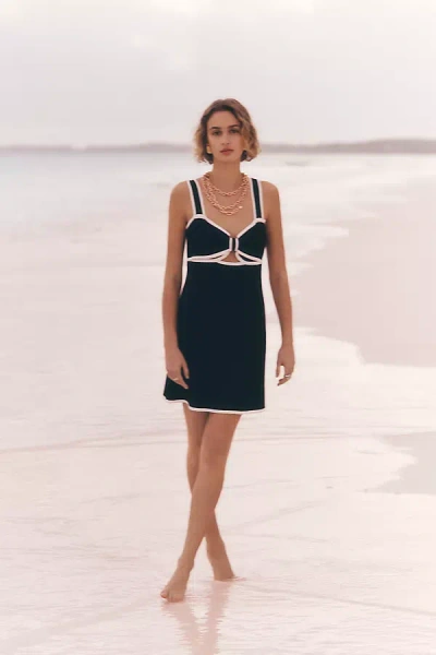 By Anthropologie Bow Cutout Mini Sweater Dress In Blue