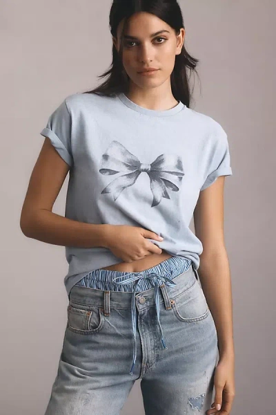 By Anthropologie Bow Graphic Baby Tee In Blue