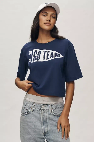 By Anthropologie Boxy Crop Graphic Tee In Blue