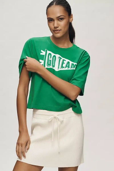 By Anthropologie Boxy Crop Graphic Tee In Green