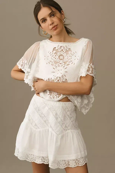 By Anthropologie Boxy Lace Blouse In White