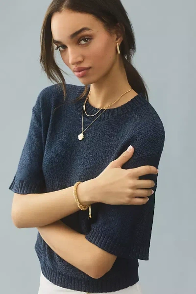 By Anthropologie Boxy Sweater Tee In Blue