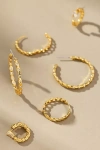 By Anthropologie Braided Crystal Hoop Earrings, Set Of 3 In Gold