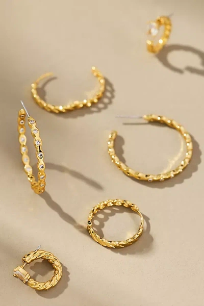 By Anthropologie Braided Crystal Hoop Earrings, Set Of 3 In Gold