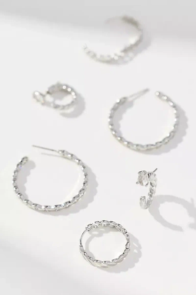 By Anthropologie Braided Crystal Hoop Earrings, Set Of 3 In Silver