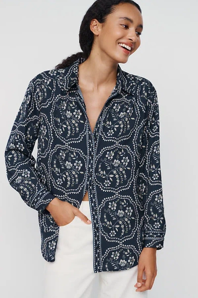 By Anthropologie Brielle Relaxed Buttondown Blouse In Black