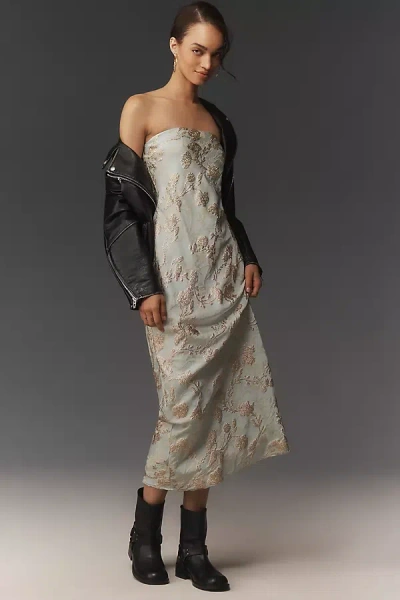 By Anthropologie Brocade Strapless Maxi Dress In Blue