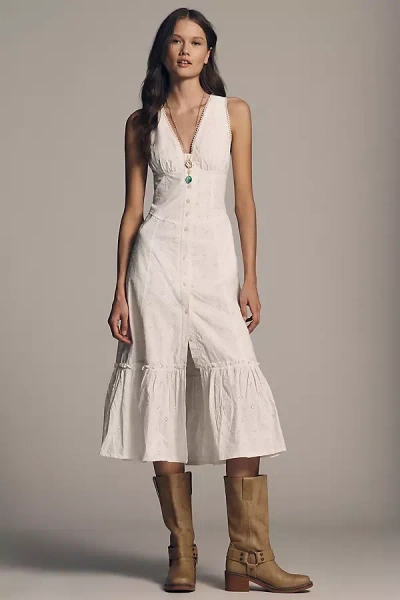 By Anthropologie Broderie Button-front Midi Dress In White
