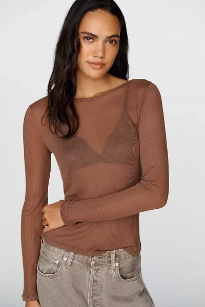 By Anthropologie Bruna Cashmere Blend Ribbed Top In Brown