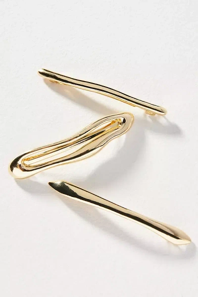 By Anthropologie Brushed Metal Barrettes, Set Of 3 In Gold