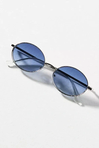 By Anthropologie Brushed Metal Oval Sunglasses In Blue