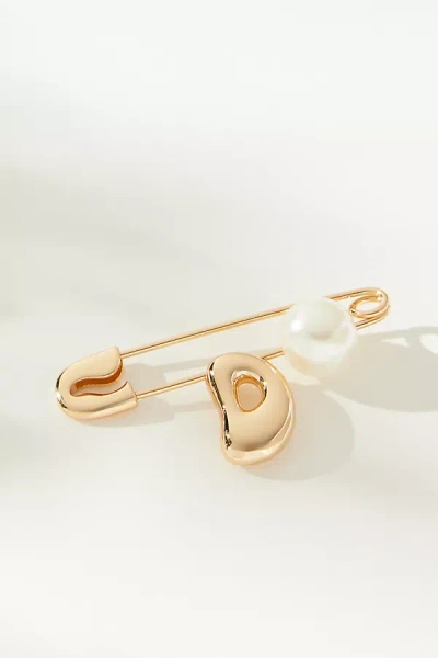 By Anthropologie Bubble Letter Monogram Safety Pin Brooch