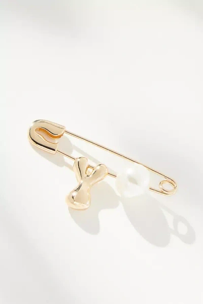 By Anthropologie Bubble Letter Monogram Safety Pin Brooch