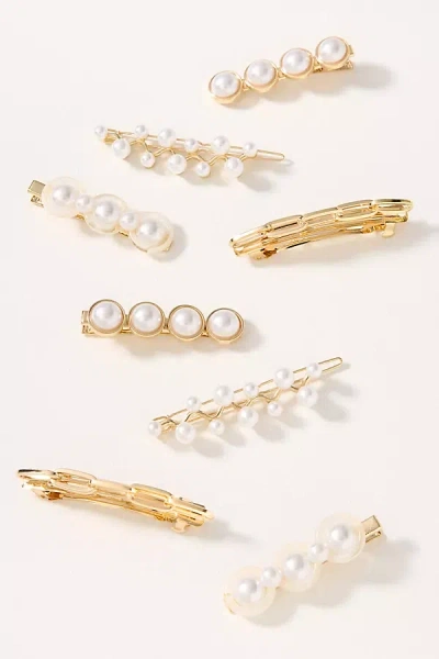 By Anthropologie Bubble Pearl Hair Clips, Set Of 8 In Gold