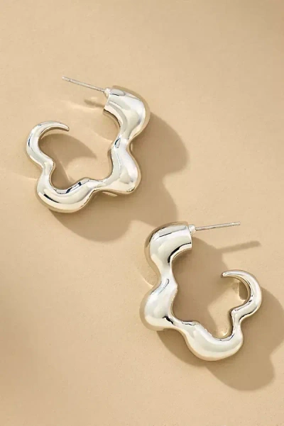 By Anthropologie Bubbled Oblong Hoop Earrings In Silver