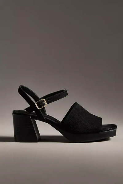 By Anthropologie Buckle Open-toe Block Heels In Black