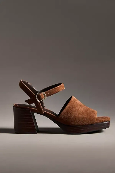 By Anthropologie Buckle Open-toe Block Heels In Brown