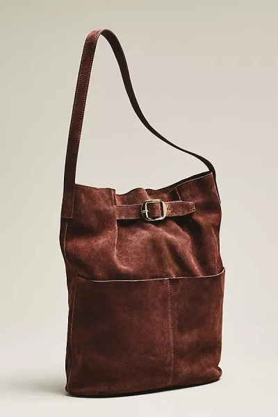 By Anthropologie Buckled North-south Suede Tote Bag In Brown