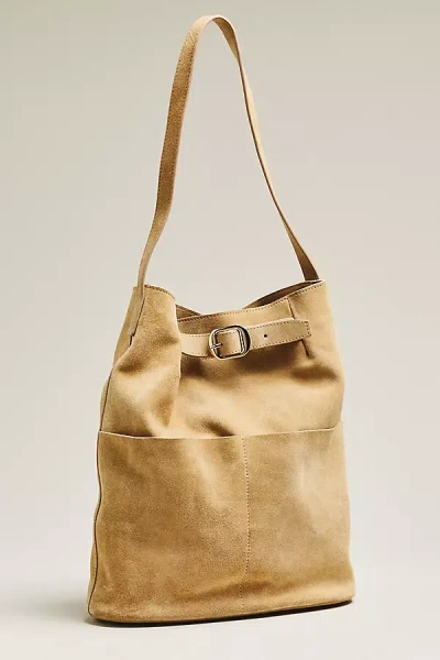 By Anthropologie Buckled North-south Suede Tote Bag In Sand