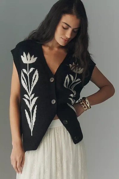 By Anthropologie Button-front Sweater Vest In Black