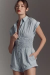 By Anthropologie Button-front Ruched Playsuit In Multicolor