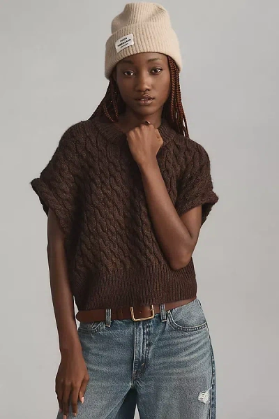 By Anthropologie Cable Muscle Sweater Tee In Brown