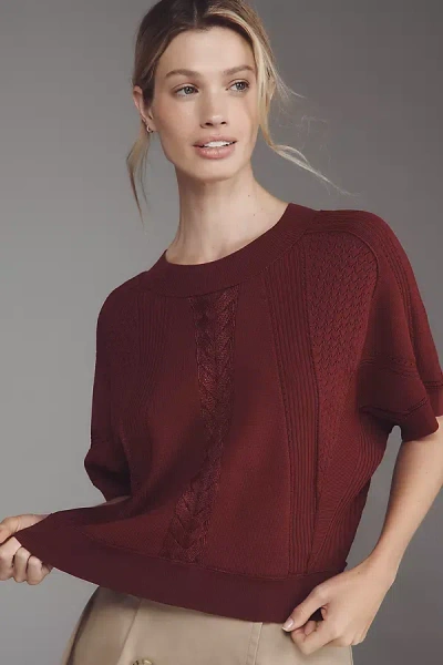 By Anthropologie Cabled Batwing Crop Sweater In Purple