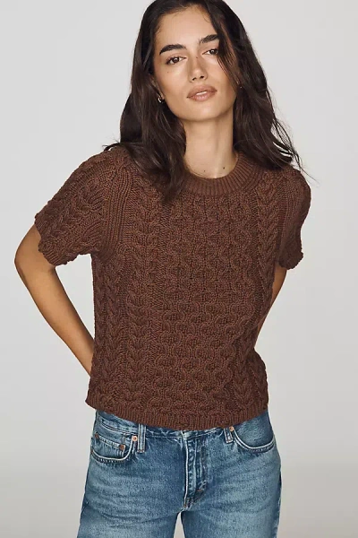 By Anthropologie Cable-knit Short-sleeve Sweater In Beige