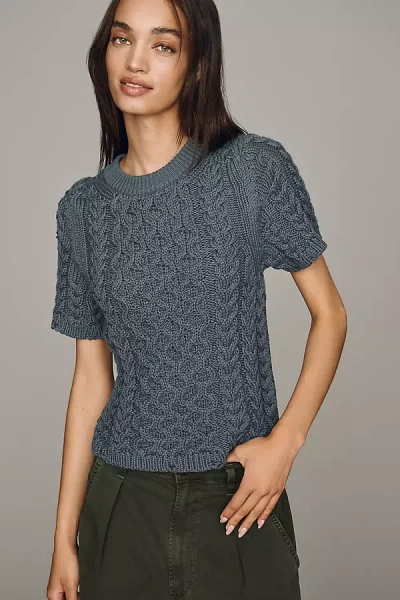 By Anthropologie Cable-knit Short-sleeve Sweater In Blue