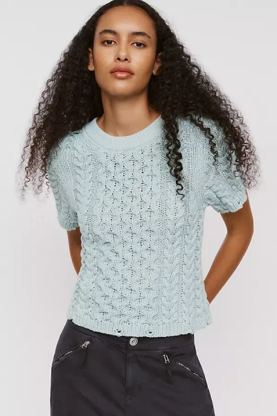 By Anthropologie Cable-knit Short-sleeve Sweater In Green
