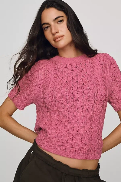 By Anthropologie Cable-knit Short-sleeve Sweater In Pink