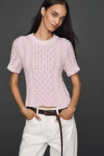 By Anthropologie Cable-knit Short-sleeve Sweater In Pink