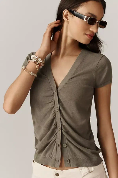 By Anthropologie Cardigan Ruched Short-sleeve V-neck Sweater