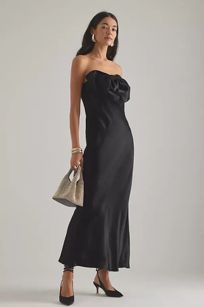 By Anthropologie Carrie Bow Bandeau Maxi Slip Dress In Black