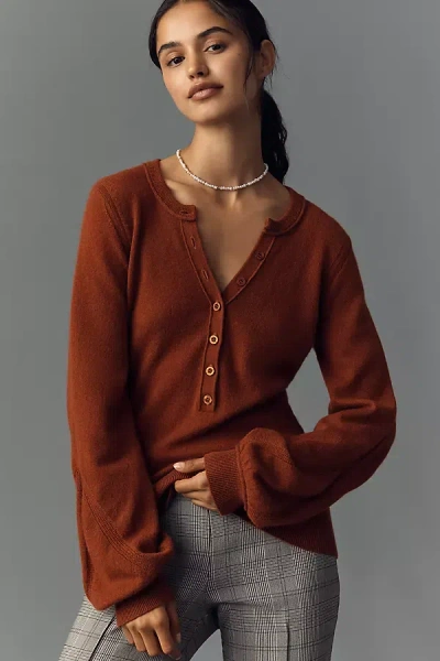 By Anthropologie Cashmere Blend Fitted Henley Sweater In Brown