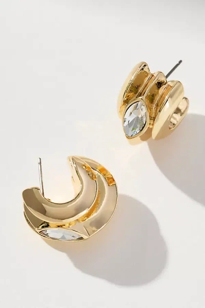 By Anthropologie Center Crystal Ribbed Huggie Earrings In Gold