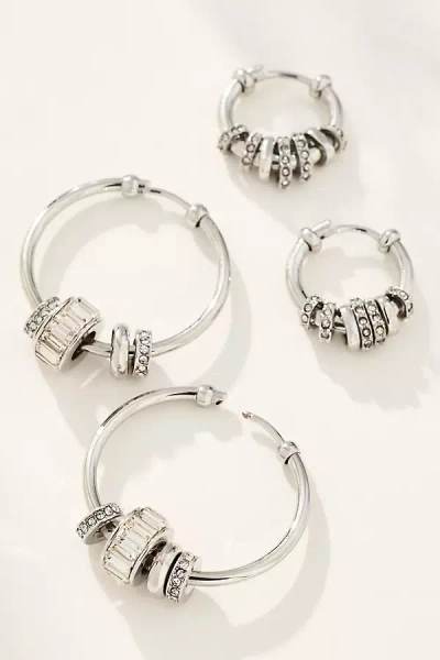By Anthropologie Charm Hoop Earrings, Set Of 2 In Silver