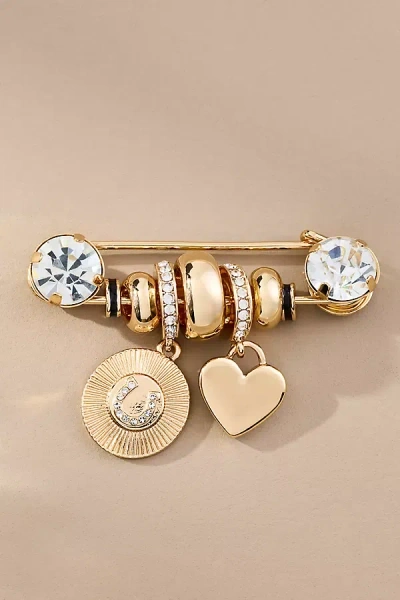By Anthropologie Charmed Crystal Paperclip Brooch In Gold