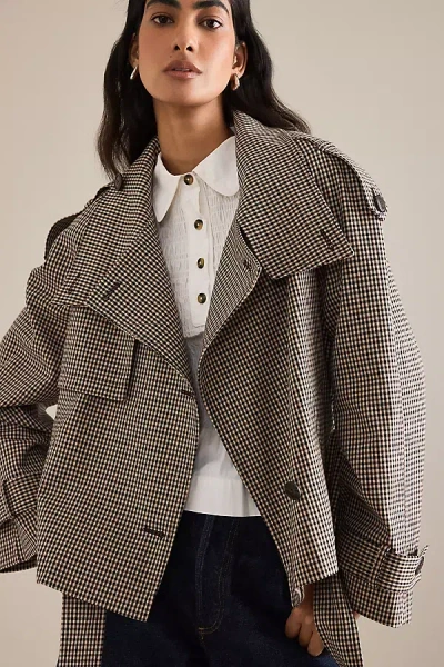 By Anthropologie Check Cropped Trench Coat In Multi