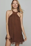 By Anthropologie Chiffon Halter Dress In Brown
