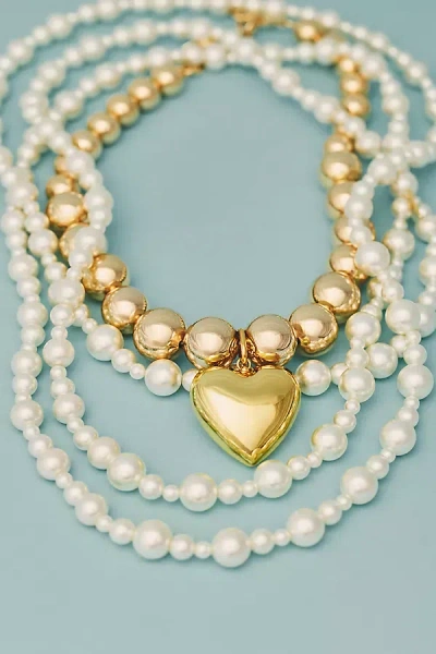 By Anthropologie Chunky Ball-beaded Heart Necklace In Gold
